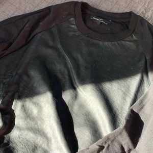 Vegan leather fashion sweatshirt.  Cotton and faux leather, Kenneth Cole